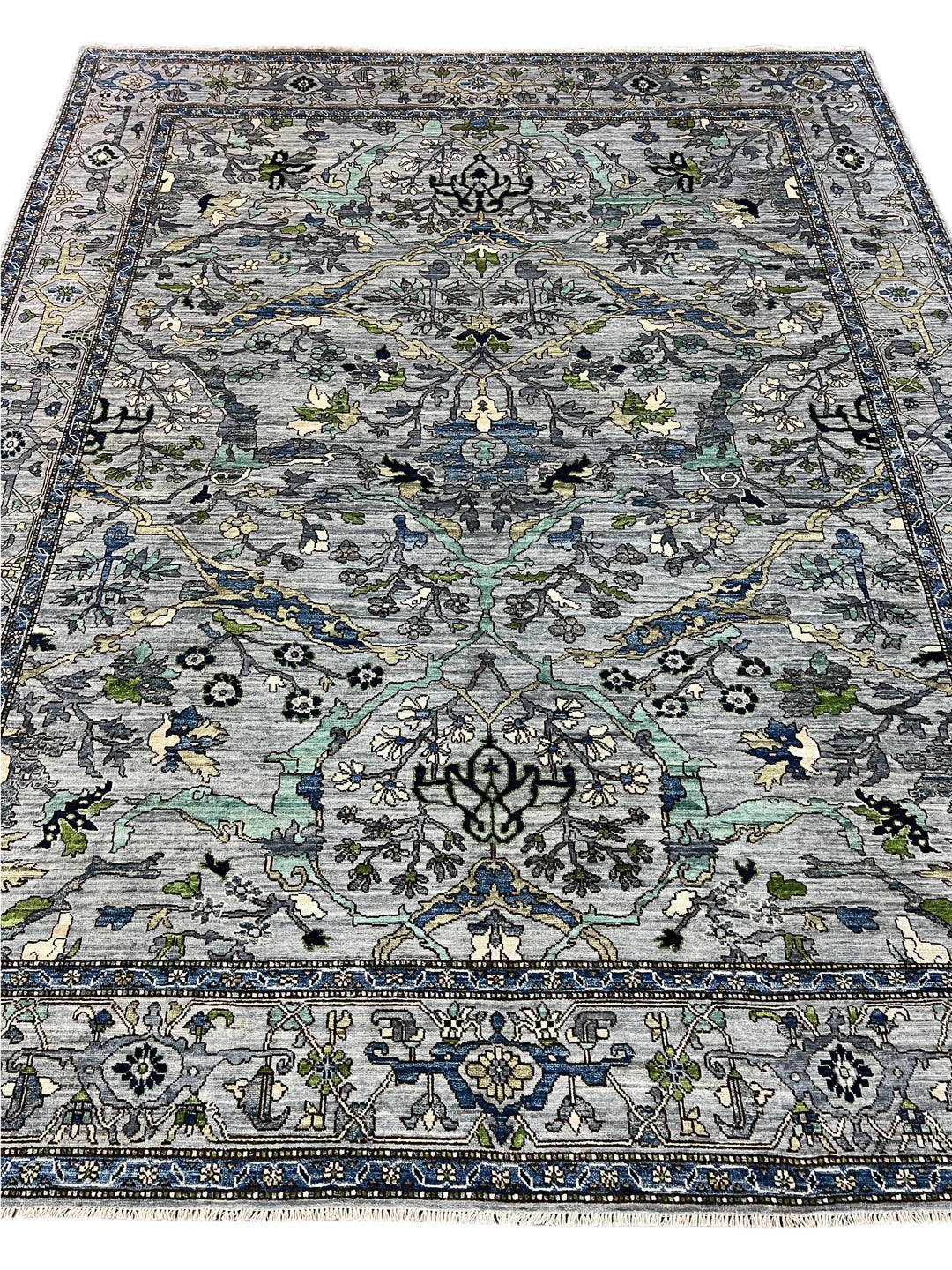 Blue, Gray &amp; Green Ornate Floral Area Rug – 8’3” x 10’3”