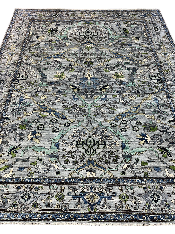 Blue, Gray &amp; Green Ornate Floral Area Rug – 8’3” x 10’3”