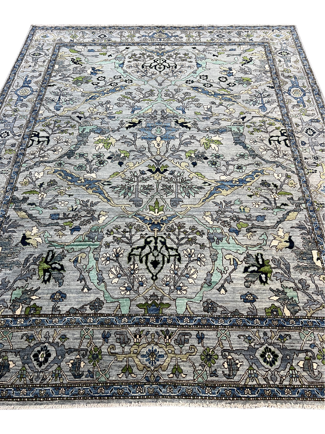Blue, Gray &amp; Green Ornate Floral Area Rug – 8’3” x 10’3”