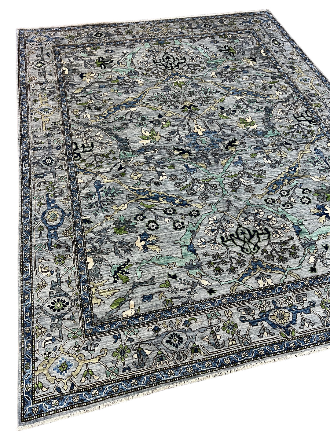 Blue, Gray &amp; Green Ornate Floral Area Rug – 8’3” x 10’3”