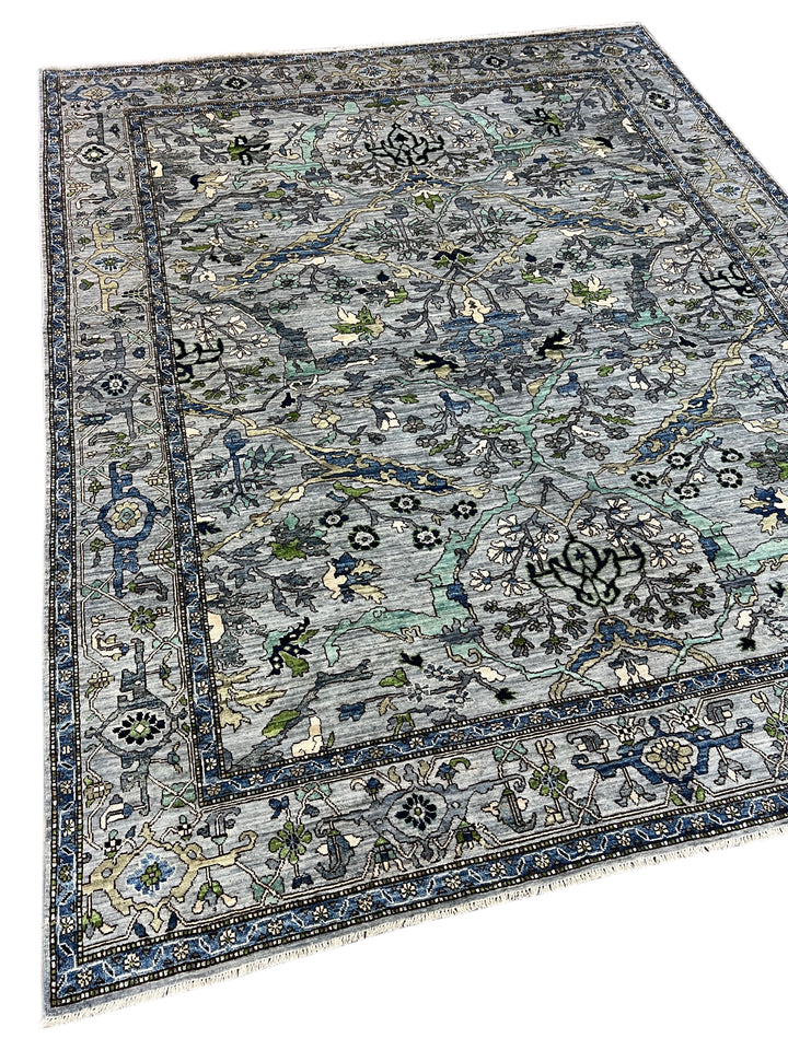 Blue, Gray &amp; Green Ornate Floral Area Rug – 8’3” x 10’3”