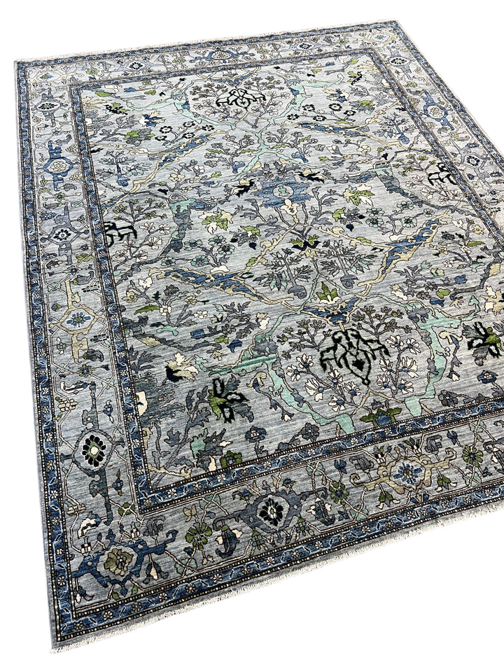Blue, Gray &amp; Green Ornate Floral Area Rug – 8’3” x 10’3”
