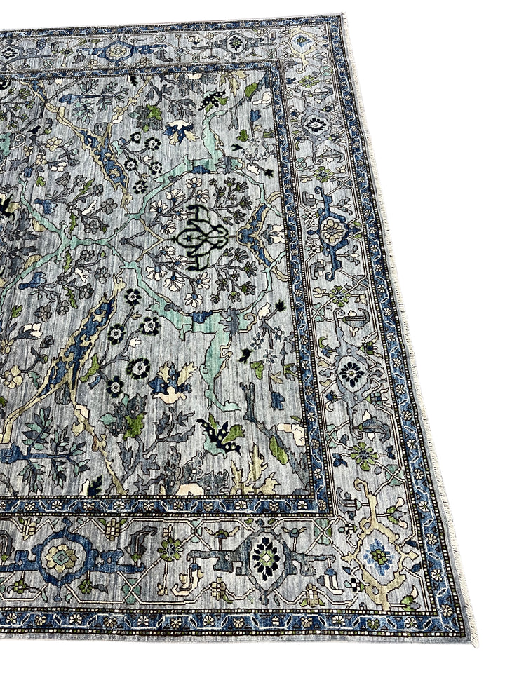 Blue, Gray &amp; Green Ornate Floral Area Rug – 8’3” x 10’3”