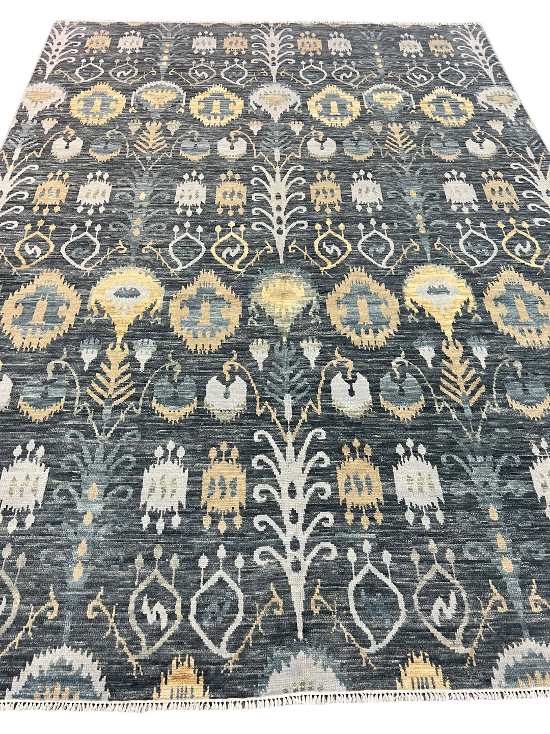 Charcoal Gray, Ivory &amp; Gold Geometric Area Rug – 9’0” x 12’2”