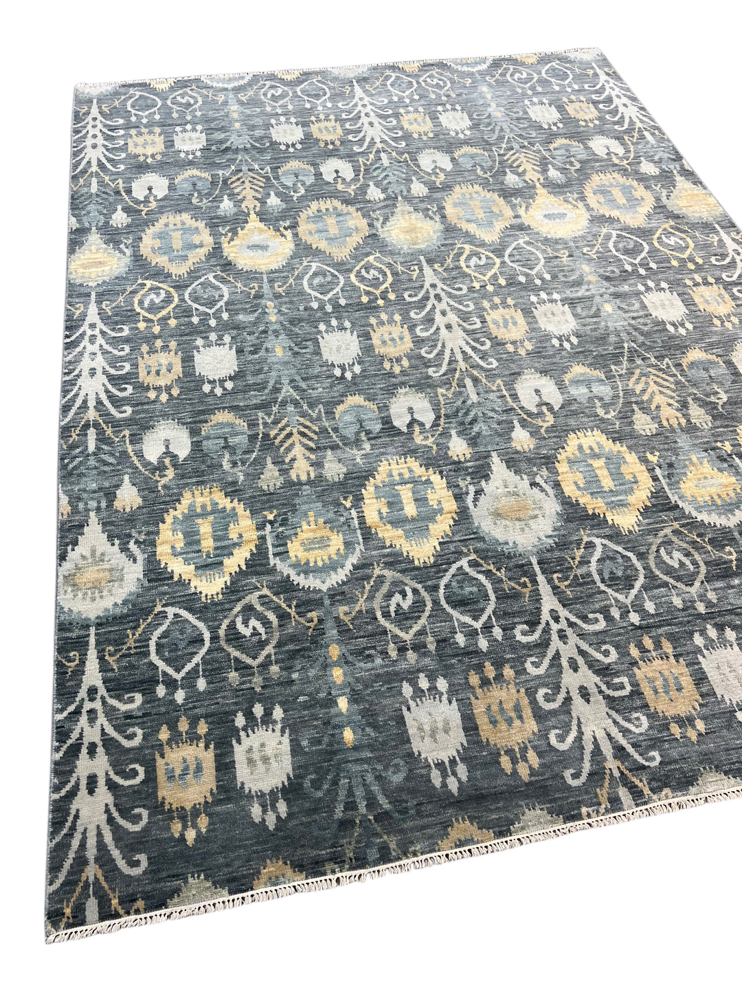 Charcoal Gray, Ivory &amp; Gold Geometric Area Rug – 9’0” x 12’2”