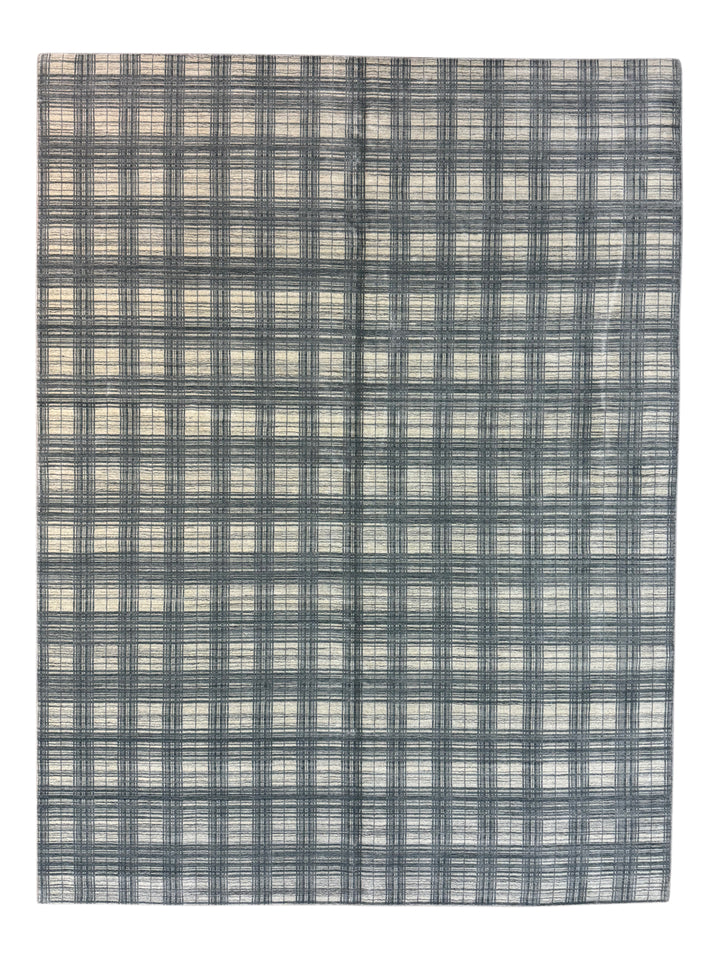 Ivory &amp; Charcoal Gray Plaid Grid Area Rug – 9’0” x 12’0”