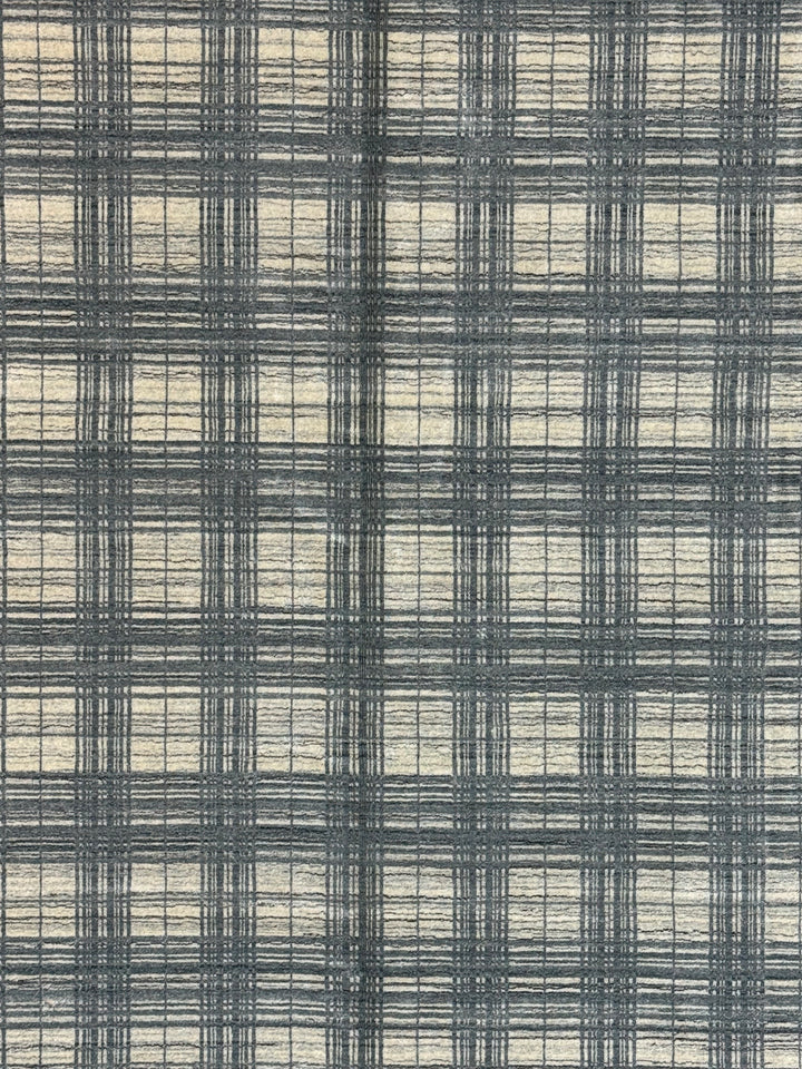 Ivory &amp; Charcoal Gray Plaid Grid Area Rug – 9’0” x 12’0”