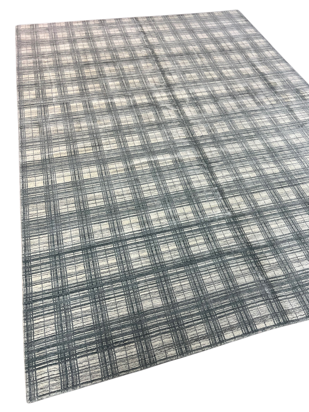 Ivory &amp; Charcoal Gray Plaid Grid Area Rug – 9’0” x 12’0”