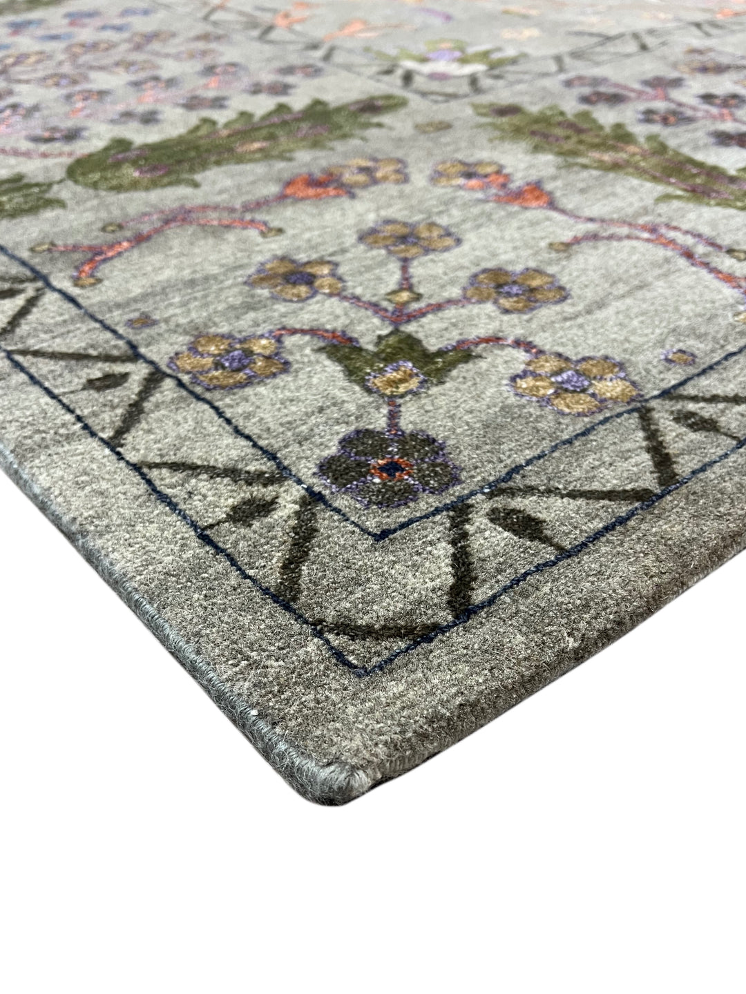 Sage Gray, Coral &amp; Turquoise Botanical Floral Area Rug – 9’1” x 12’1”