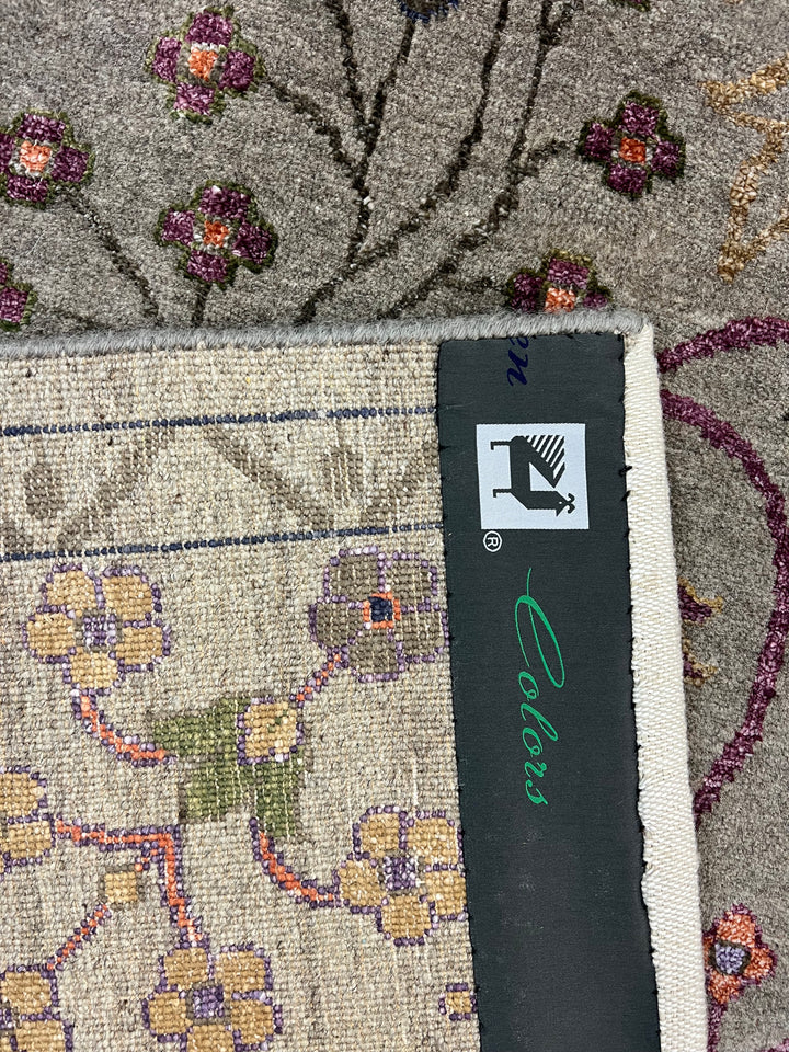 Sage Gray, Coral &amp; Turquoise Botanical Floral Area Rug – 9’1” x 12’1”