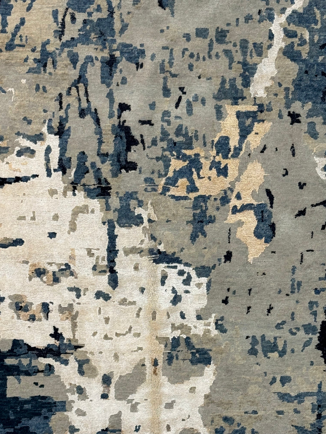 Deep Blue, Ivory &amp; Gold Abstract Modern Area Rug – 8’8” x 11’9”