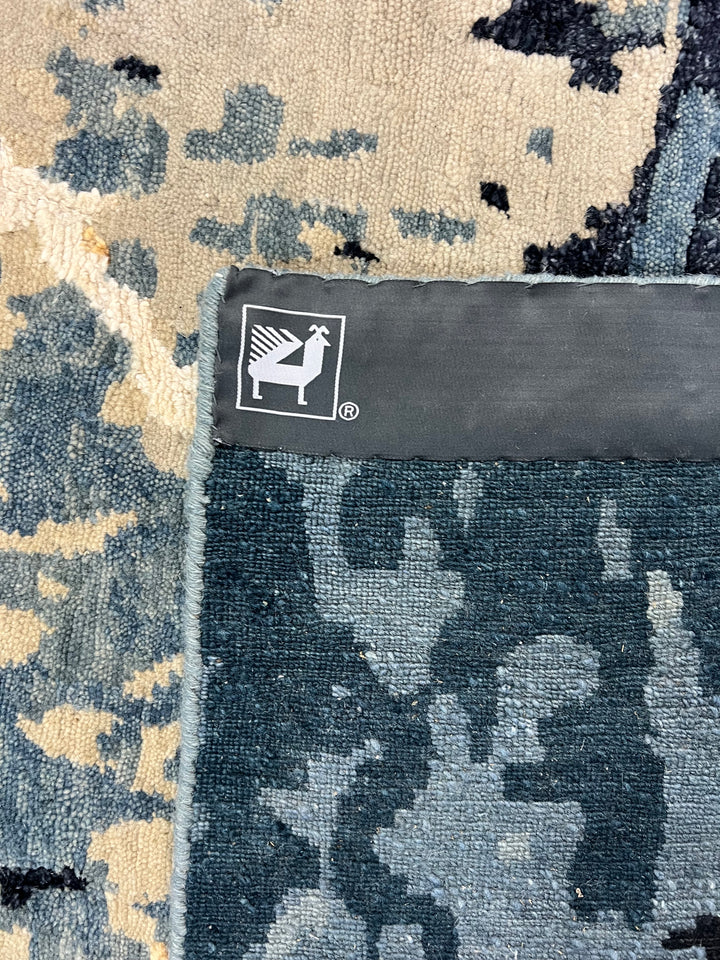 Deep Blue, Ivory &amp; Gold Abstract Modern Area Rug – 8’8” x 11’9”