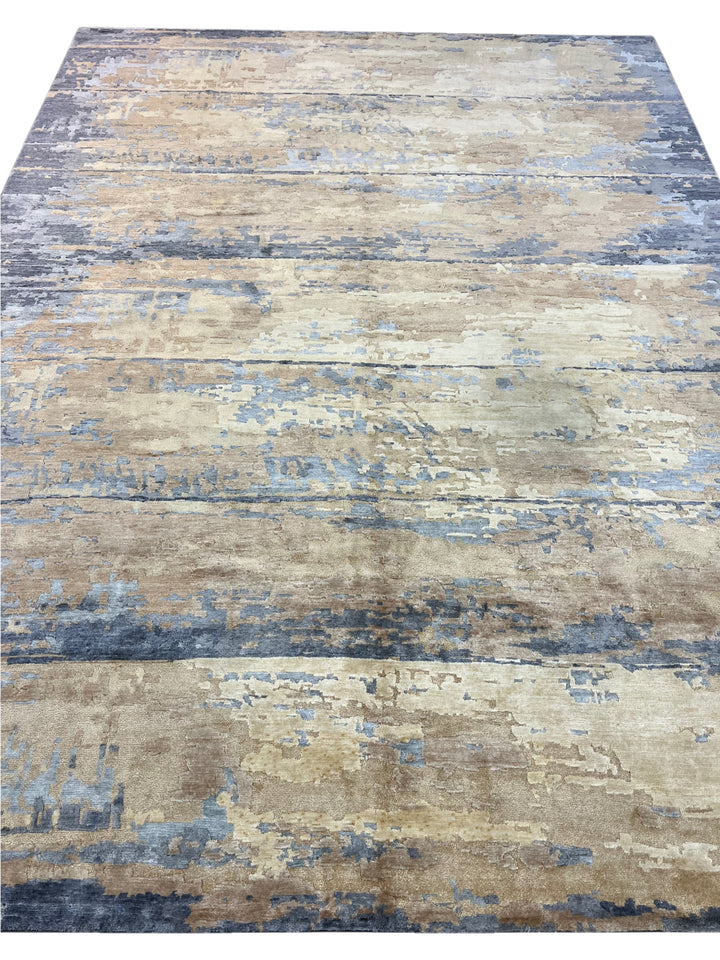 Dusty Purple, Taupe &amp; Beige Abstract Modern Area Rug – 9’0” x 12’1”