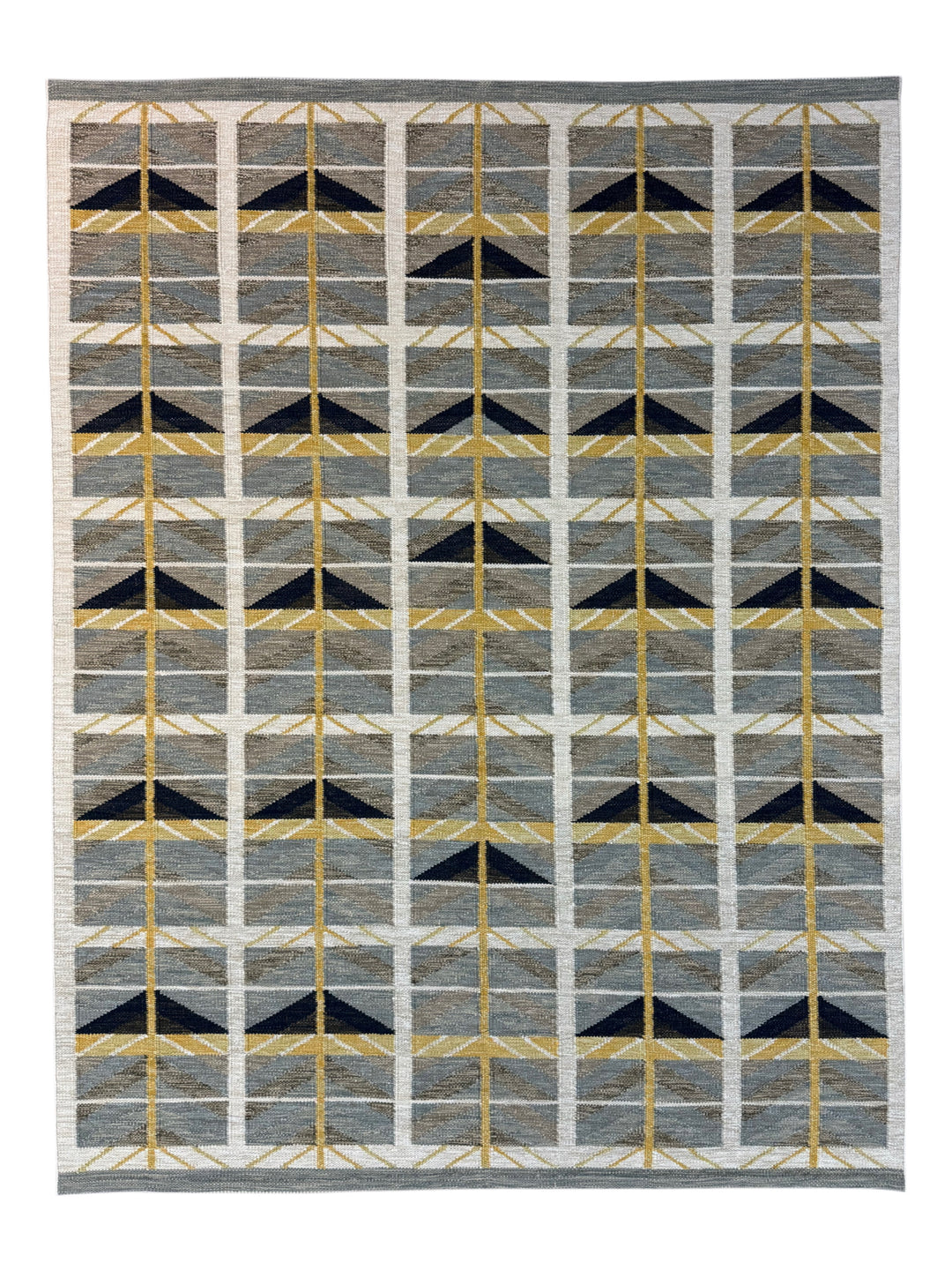 Gray, Taupe &amp; Gold Geometric Flatweave Wool Area Rug – 9’2” x 12’0”