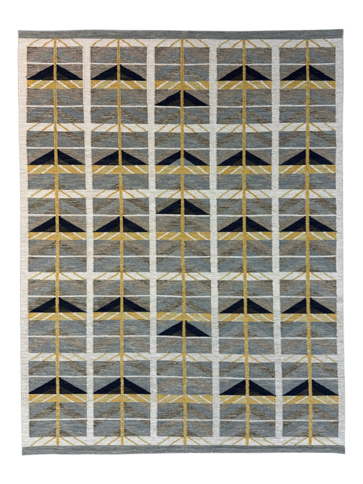 Gray, Taupe &amp; Gold Geometric Flatweave Wool Area Rug – 9’2” x 12’0”