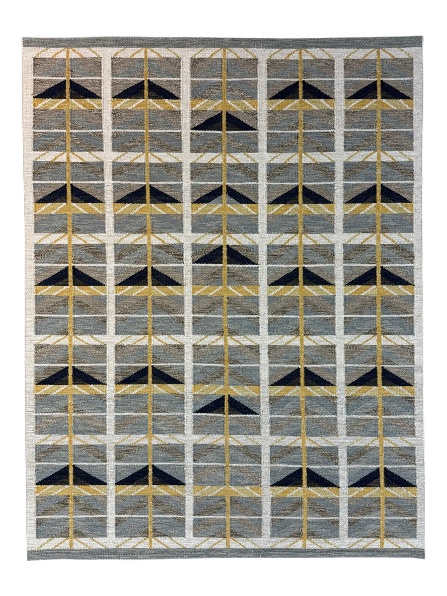 Gray, Taupe & Gold Geometric Flatweave Wool Area Rug – 9’2” x 12’0”