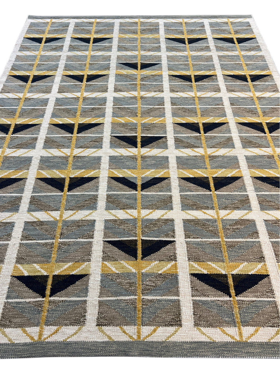 Gray, Taupe &amp; Gold Geometric Flatweave Wool Area Rug – 9’2” x 12’0”