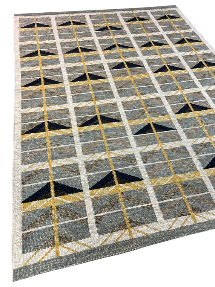 Gray, Taupe &amp; Gold Geometric Flatweave Wool Area Rug – 9’2” x 12’0”