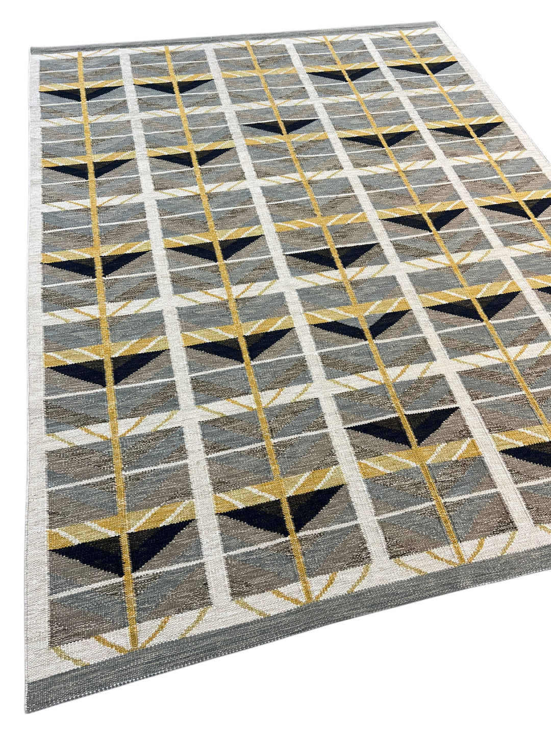 Gray, Taupe &amp; Gold Geometric Flatweave Wool Area Rug – 9’2” x 12’0”