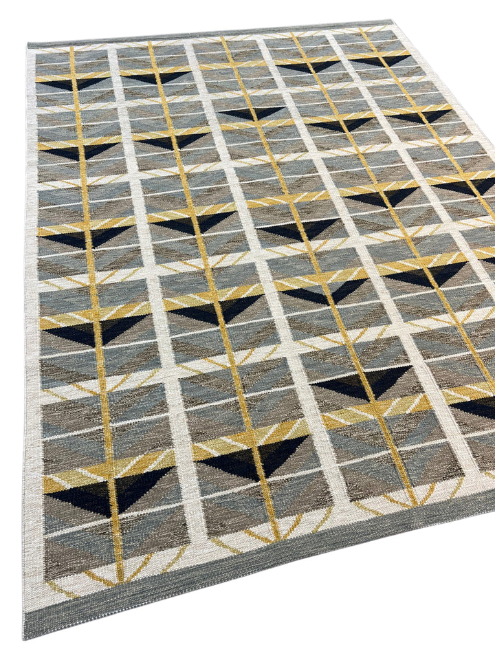 Gray, Taupe &amp; Gold Geometric Flatweave Wool Area Rug – 9’2” x 12’0”