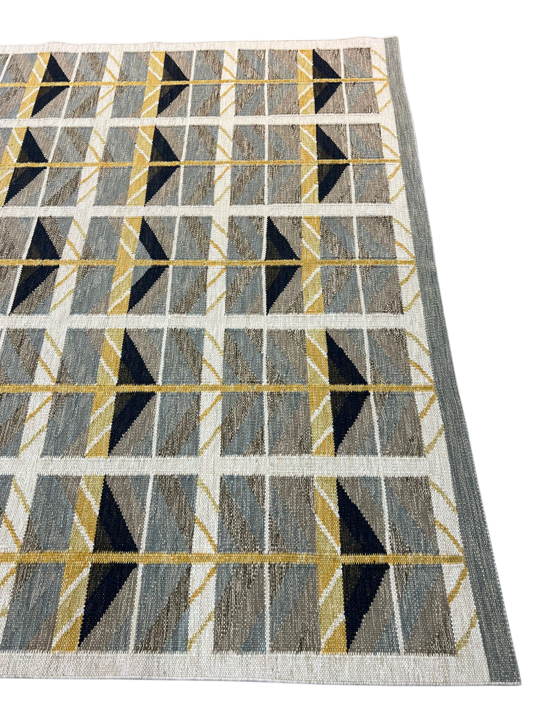 Gray, Taupe &amp; Gold Geometric Flatweave Wool Area Rug – 9’2” x 12’0”