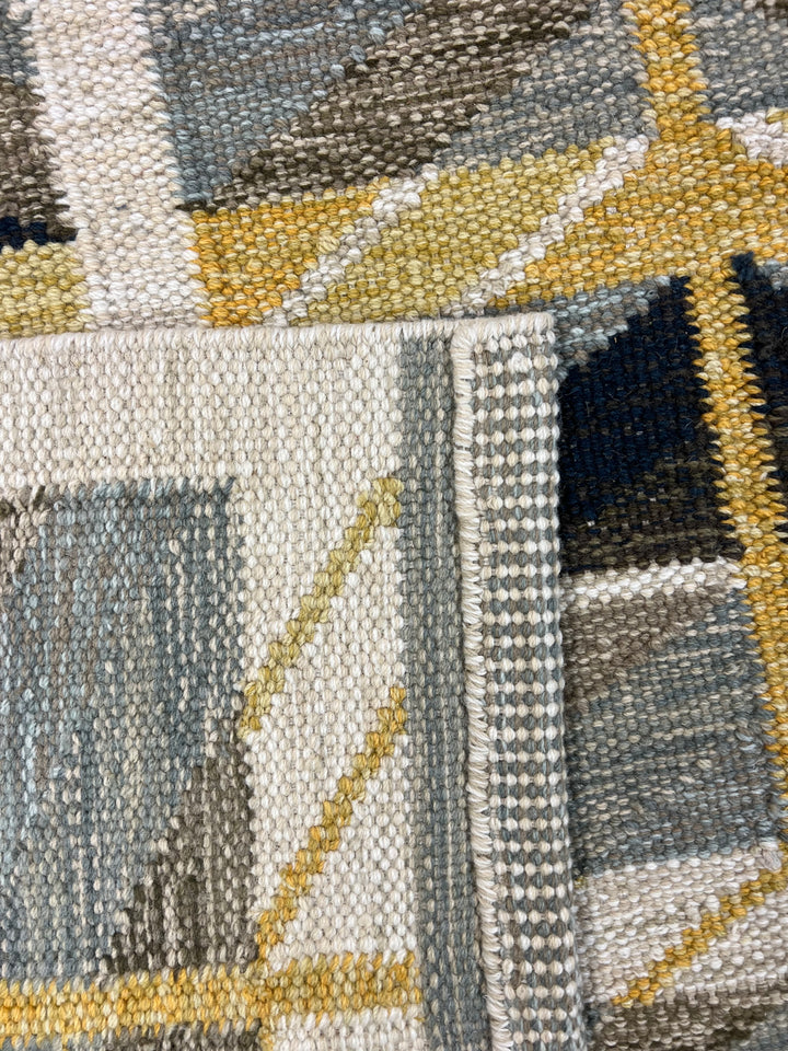 Gray, Taupe &amp; Gold Geometric Flatweave Wool Area Rug – 9’2” x 12’0”