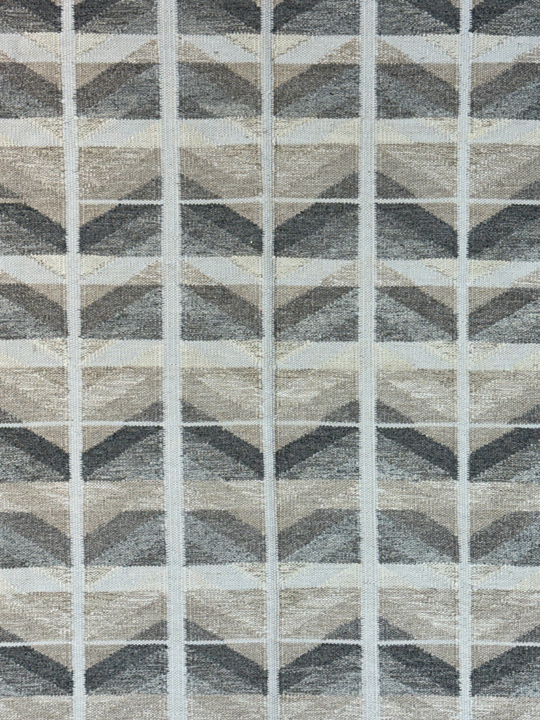 Charcoal Gray, Taupe &amp; Ivory Geometric Flatweave Wool Area Rug – 9’0” x 12’0”