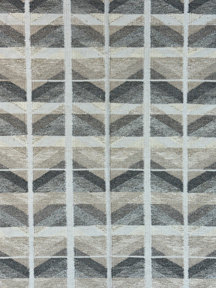 Charcoal Gray, Taupe &amp; Ivory Geometric Flatweave Wool Area Rug – 9’0” x 12’0”