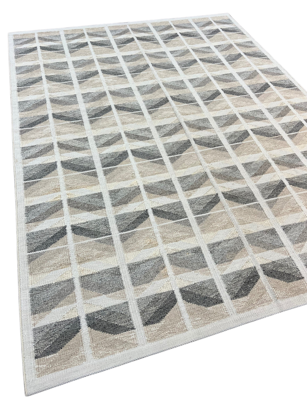 Charcoal Gray, Taupe &amp; Ivory Geometric Flatweave Wool Area Rug – 9’0” x 12’0”