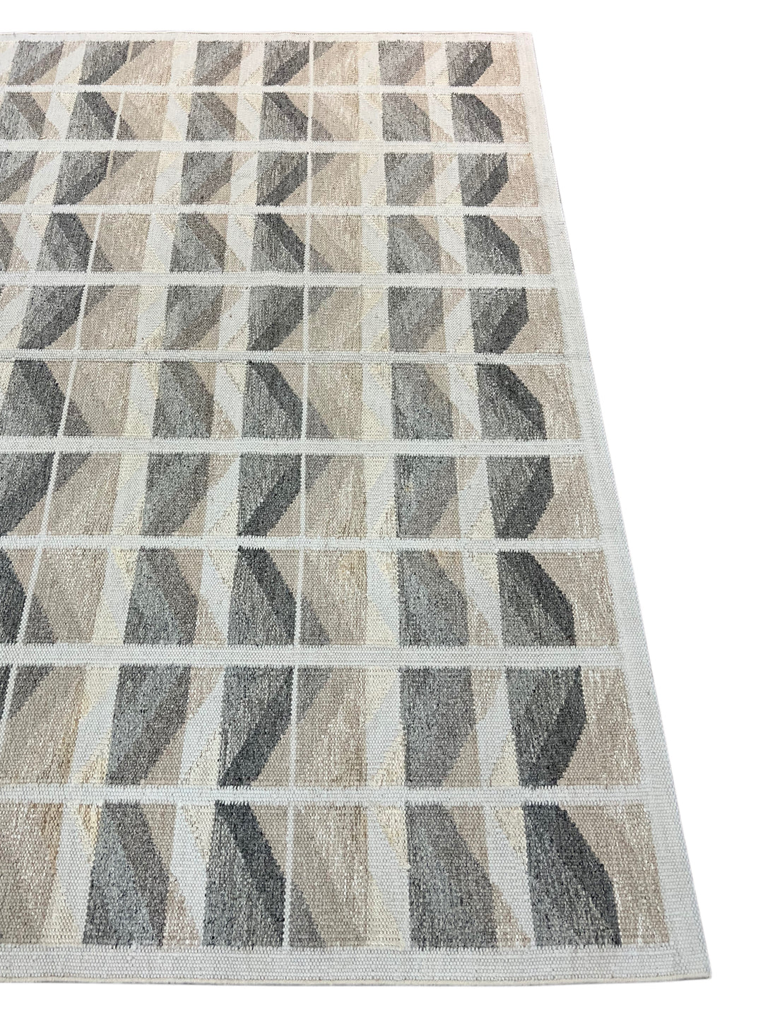 Charcoal Gray, Taupe &amp; Ivory Geometric Flatweave Wool Area Rug – 9’0” x 12’0”