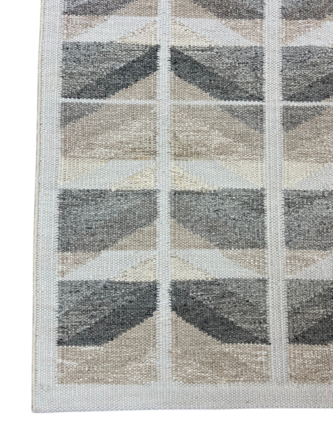 Charcoal Gray, Taupe &amp; Ivory Geometric Flatweave Wool Area Rug – 9’0” x 12’0”