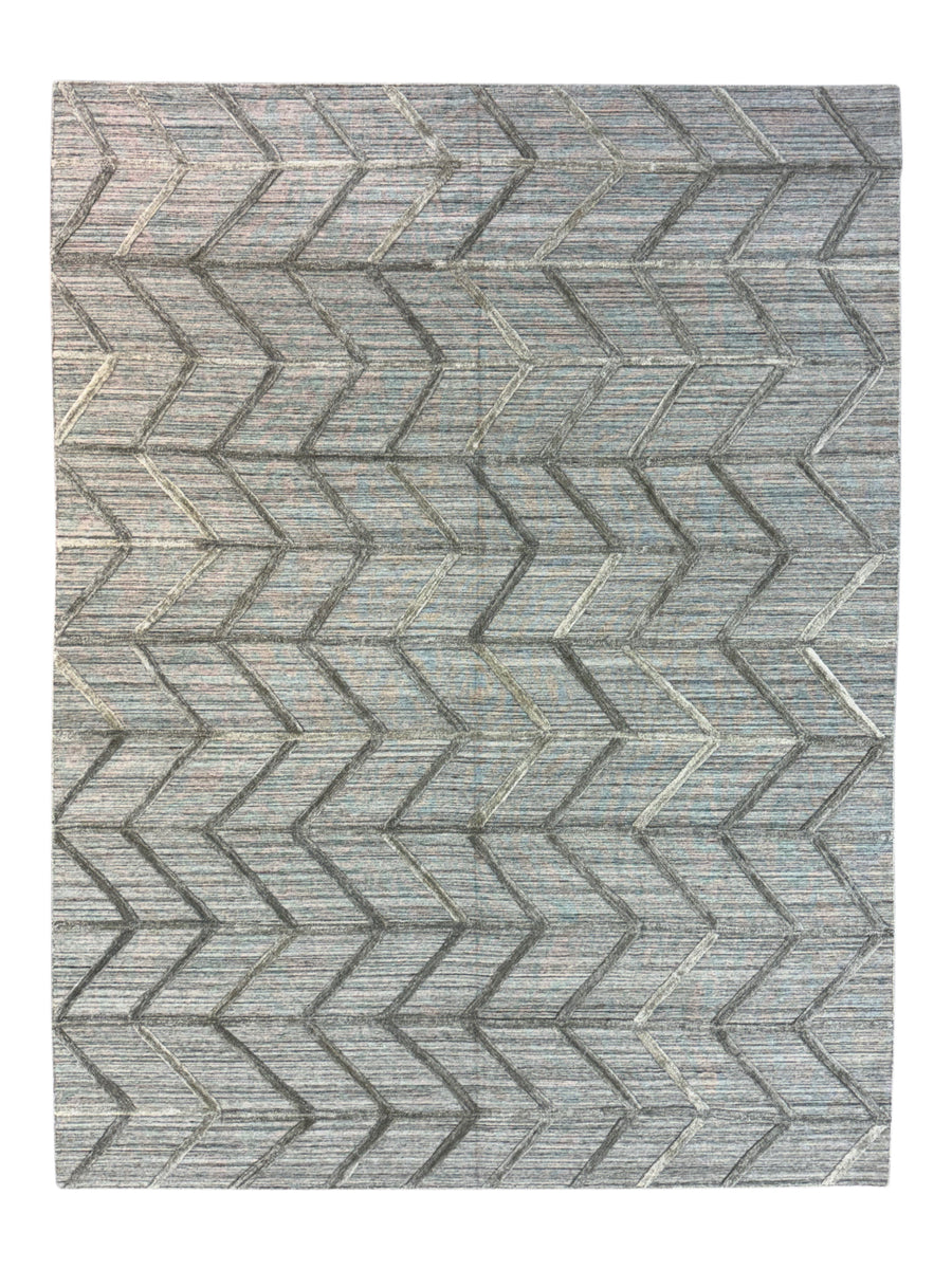 Gray, Charcoal & Taupe Textured Chevron Area Rug – 9’0” x 11’10”