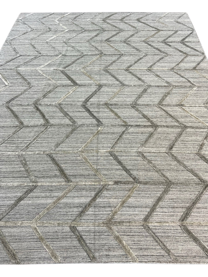 Gray, Charcoal &amp; Taupe Textured Chevron Area Rug – 9’0” x 11’10”