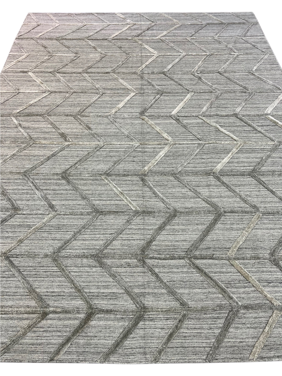 Gray, Charcoal &amp; Taupe Textured Chevron Area Rug – 9’0” x 11’10”
