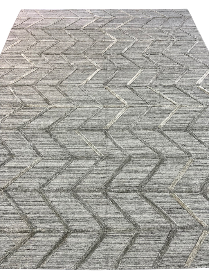 Gray, Charcoal &amp; Taupe Textured Chevron Area Rug – 9’0” x 11’10”