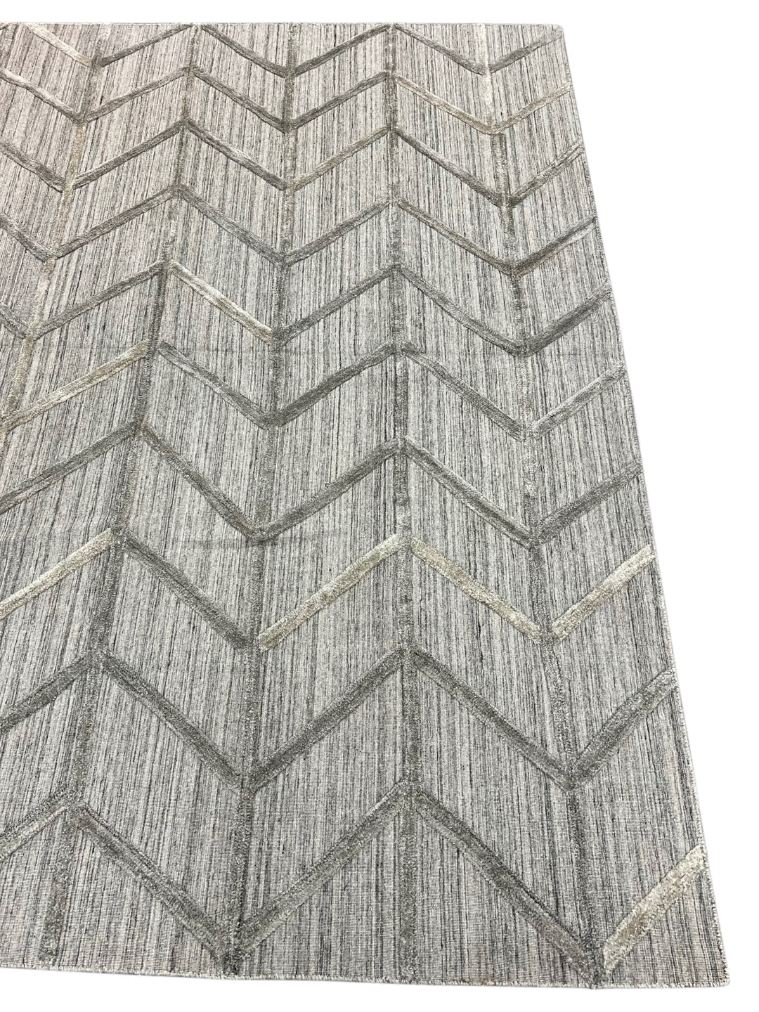 Gray, Charcoal &amp; Taupe Textured Chevron Area Rug – 9’0” x 11’10”