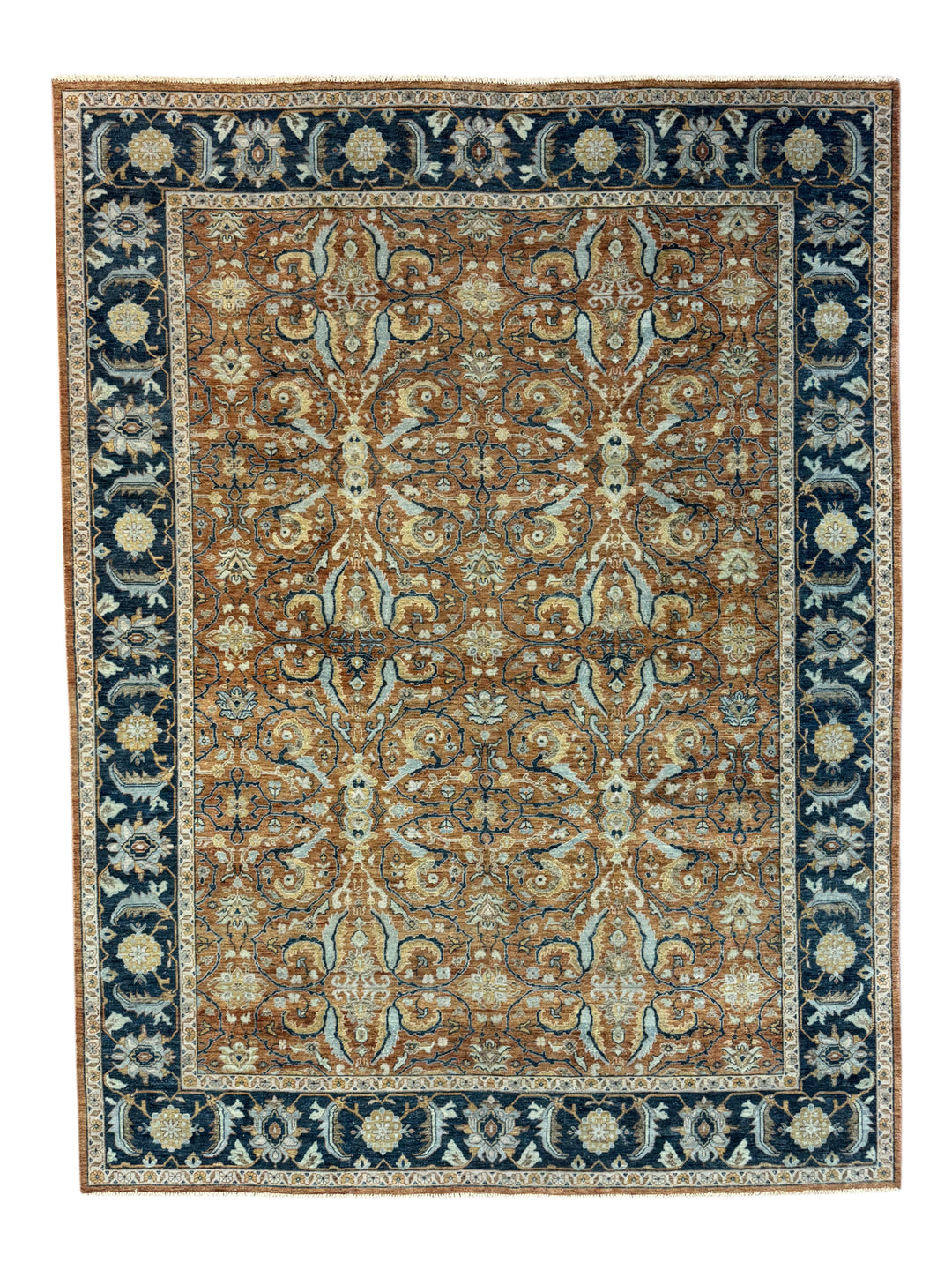 Rust, Navy &amp; Ivory Floral Traditional Area Rug – 8’11” x 11’11”