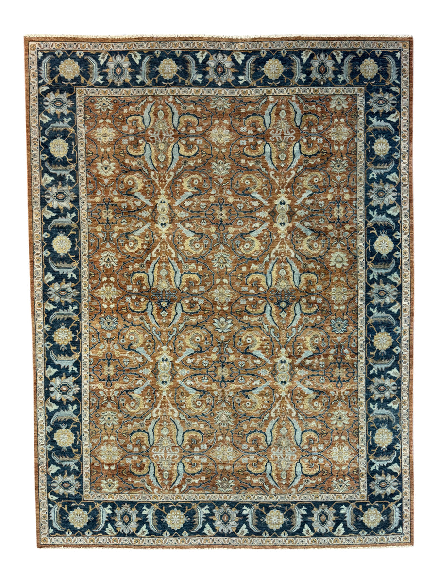 Rust, Navy & Ivory Floral Traditional Area Rug – 8’11” x 11’11”