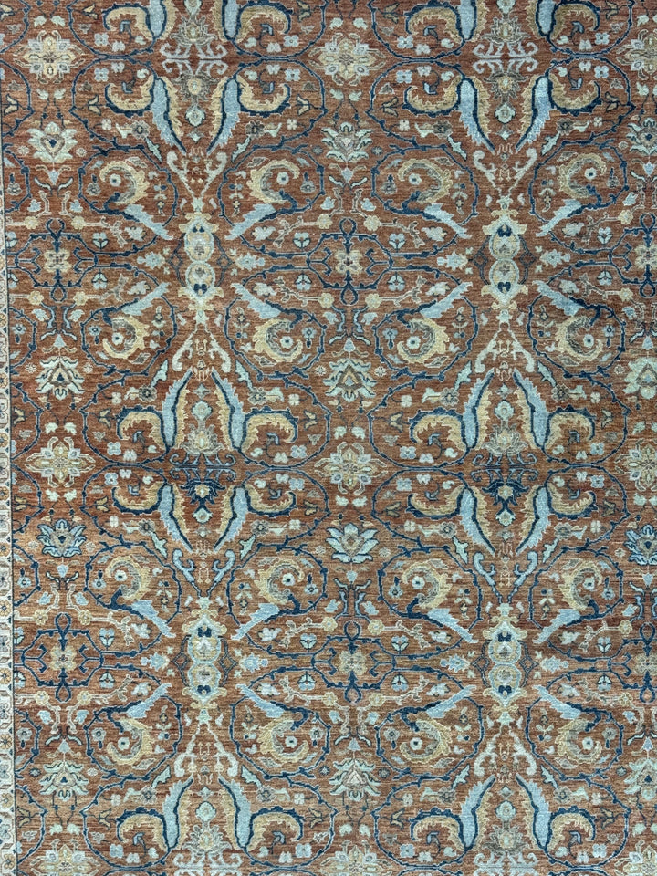 Rust, Navy &amp; Ivory Floral Traditional Area Rug – 8’11” x 11’11”