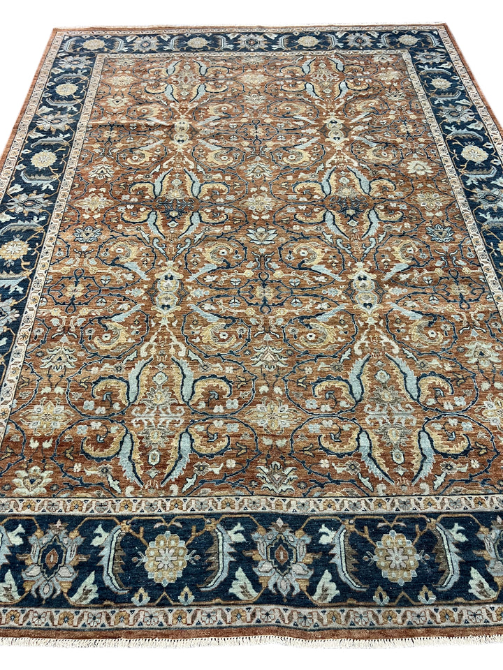 Rust, Navy &amp; Ivory Floral Traditional Area Rug – 8’11” x 11’11”