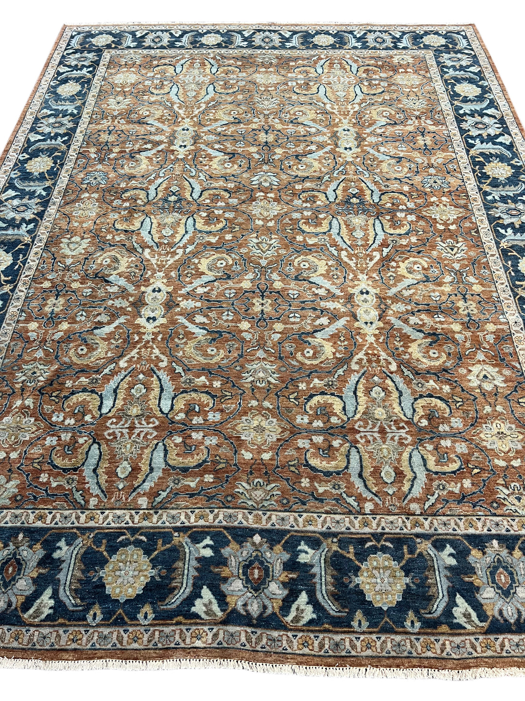 Rust, Navy &amp; Ivory Floral Traditional Area Rug – 8’11” x 11’11”