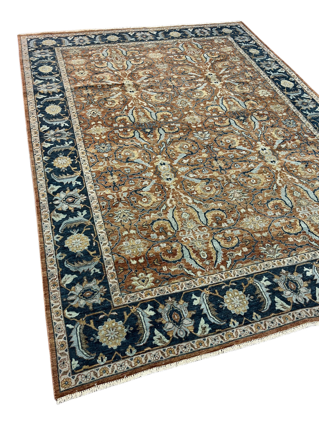 Rust, Navy &amp; Ivory Floral Traditional Area Rug – 8’11” x 11’11”