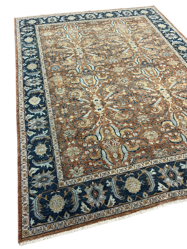 Rust, Navy &amp; Ivory Floral Traditional Area Rug – 8’11” x 11’11”