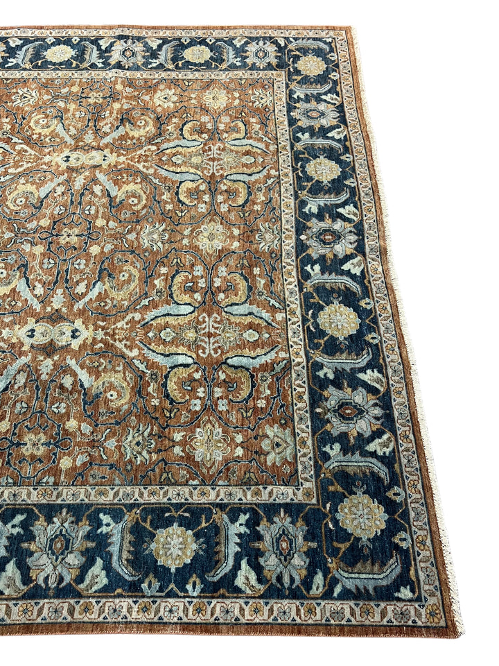 Rust, Navy &amp; Ivory Floral Traditional Area Rug – 8’11” x 11’11”