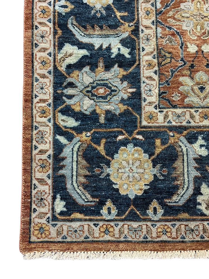 Rust, Navy &amp; Ivory Floral Traditional Area Rug – 8’11” x 11’11”