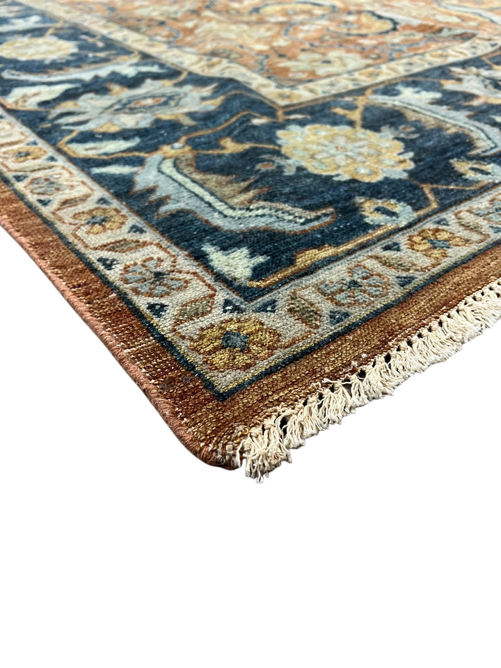 Rust, Navy &amp; Ivory Floral Traditional Area Rug – 8’11” x 11’11”