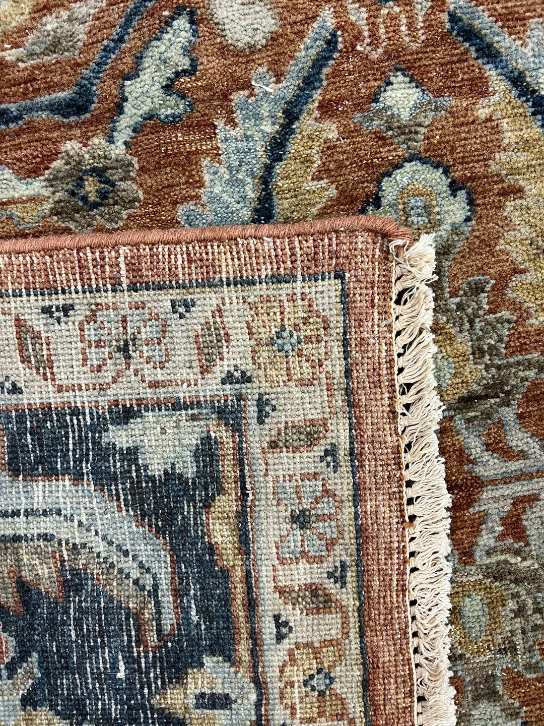 Rust, Navy &amp; Ivory Floral Traditional Area Rug – 8’11” x 11’11”