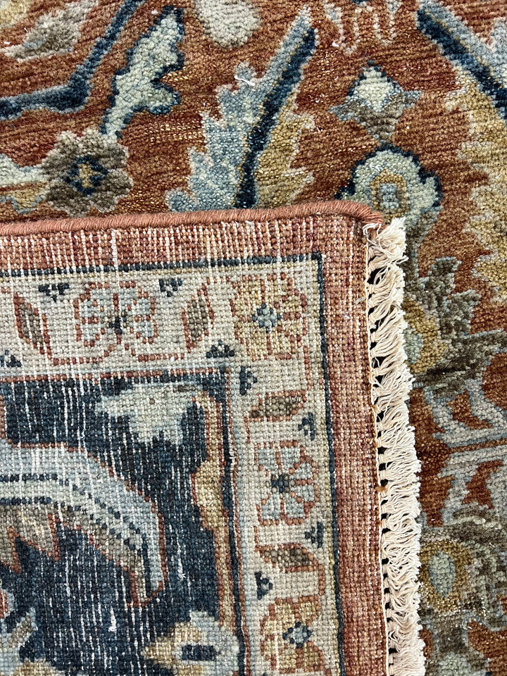 Rust, Navy &amp; Ivory Floral Traditional Area Rug – 8’11” x 11’11”