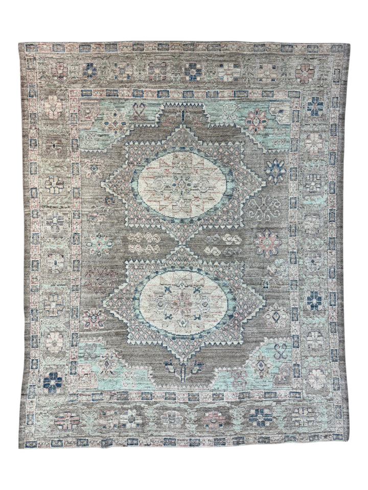 Taupe, Sage &amp; Ivory Oushak Style Area Rug – 9’3” x 11’9”