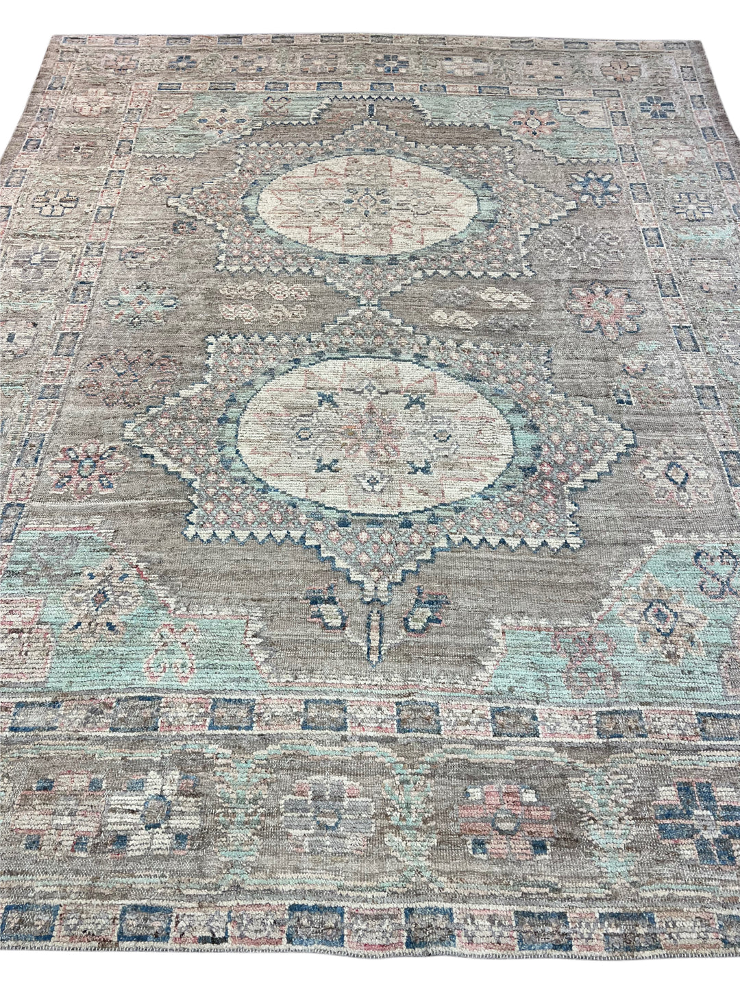 Taupe, Sage &amp; Ivory Oushak Style Area Rug – 9’3” x 11’9”